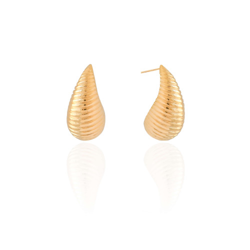 Brinco Gota Texturizada 2.8 cm Banhado a Ouro 18K