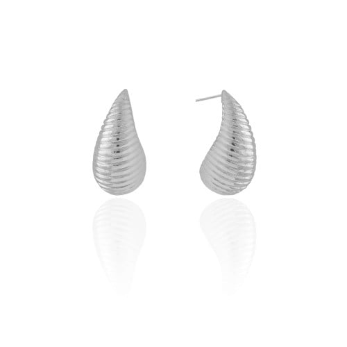 Brinco Gota Texturizada 2.8 cm Ródio Branco