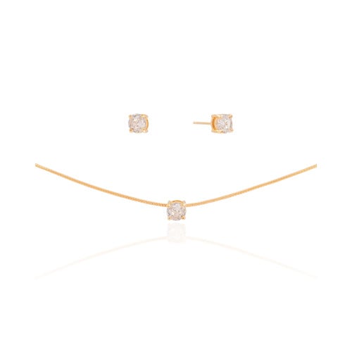 Conjunto Ponto de Luz Cristal 5 mm Banhado a Ouro 18K