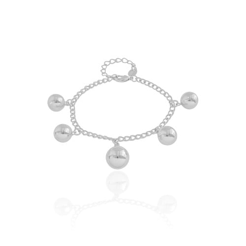 Pulseira Elos Bolas Lisas Ródio Branco