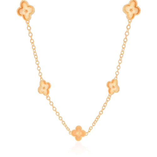 Gargantilha Longa Trevos Riscados Banhado a Ouro 18K - 80 cm