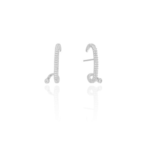 Ear Hook Ponto de Luz Cravejado Cristal 2.5 cm Ródio Branco
