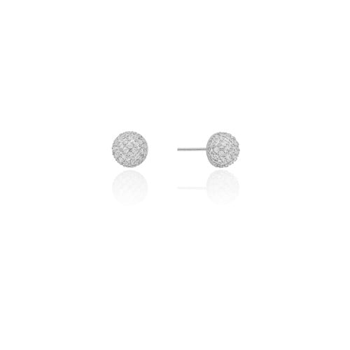 Brinco Meia Bola Cravejada Cristal 9 mm Ródio Branco