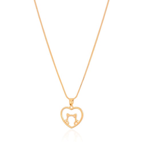 Gargantilha Veneziana Coração Gato Pontos de Luz Cristal Banhado a Ouro 18K - 45 cm