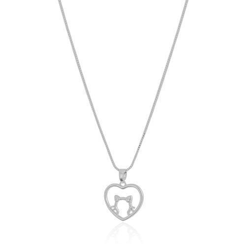Gargantilha Veneziana Coração Gato Pontos de Luz Cristal Ródio Branco - 45 cm