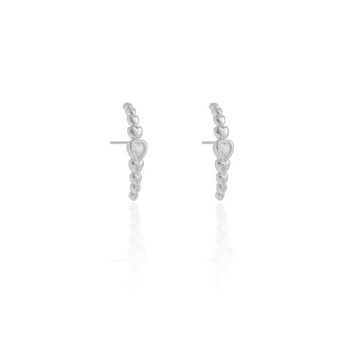 Ear Hook Corações Cravação Inglesa Cristal 2.4 mm Ródio Branco