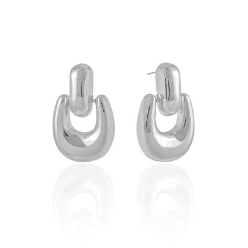 Brinco Geométrico Liso 3.6 cm Ródio Branco