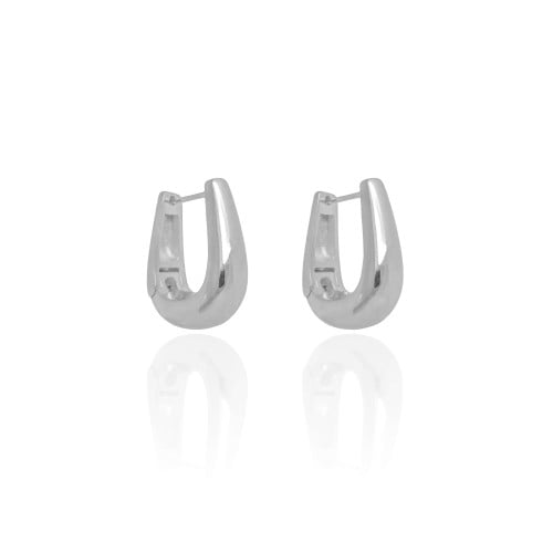 Brinco Argola Click em U Lisa 2.4 cm Ródio Branco