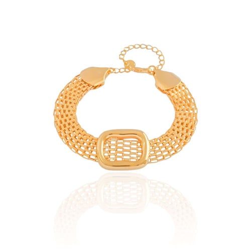 Pulseira Malha Italiana Retângulo Liso Banhado a Ouro 18K