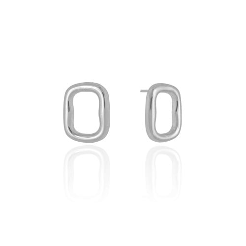 Brinco Retangular Liso 2.3 cm Ródio Branco