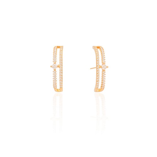 Ear Hook Cravejado Cristal 2.6 cm Banhado a Ouro 18K