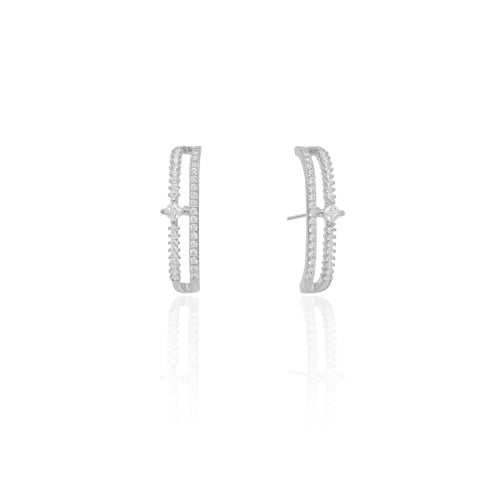 Ear Hook Cravejado Cristal 2.6 cm Ródio Branco