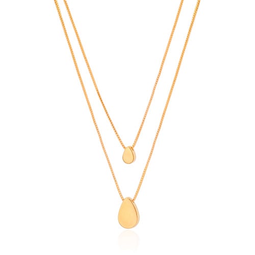 Gargantilha Dupla Veneziana Gotas Lisas Banhado a Ouro 18K