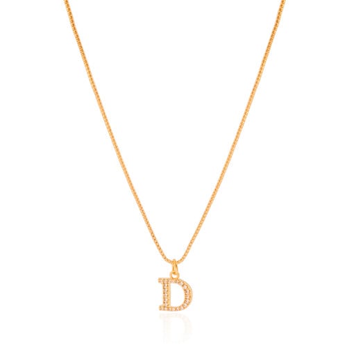 Gargantilha Veneziana Letra D Cravejada Cristal Banhado a Ouro 18K - 45 cm