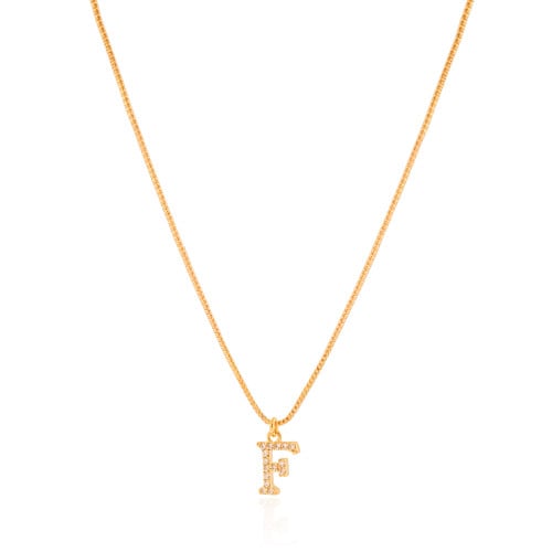 Gargantilha Veneziana Letra F Cravejada Cristal Banhado a Ouro 18K - 45 cm