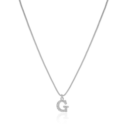 Gargantilha Veneziana Letra G Cravejada Cristal Ródio Branco - 45 cm