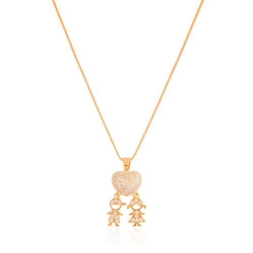 Gargantilha Coração Filho Menino Menina Cravejado Cristal Banhado a Ouro 18K - 45 cm