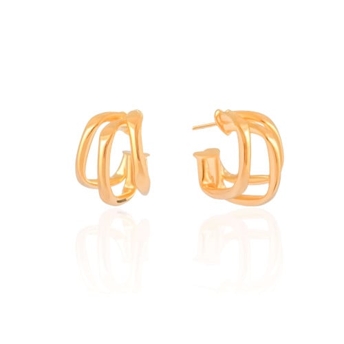 Brinco Argola Três Filetes Orgânicos Lisos 2.5 cm Banhado a Ouro 18K