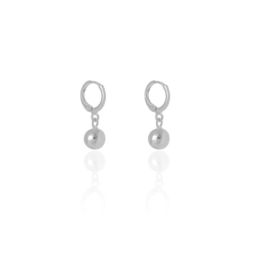 Brinco Argola Click Bola Lisa 2.5 cm Ródio Branco