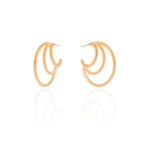 Brinco Argola Três Filetes 2.9 cm Banhado a Ouro 18K