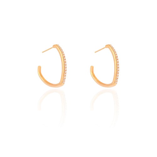 Brinco Argola Geométrica Cravejada Cristal 2.3 cm Banhado a Ouro 18K
