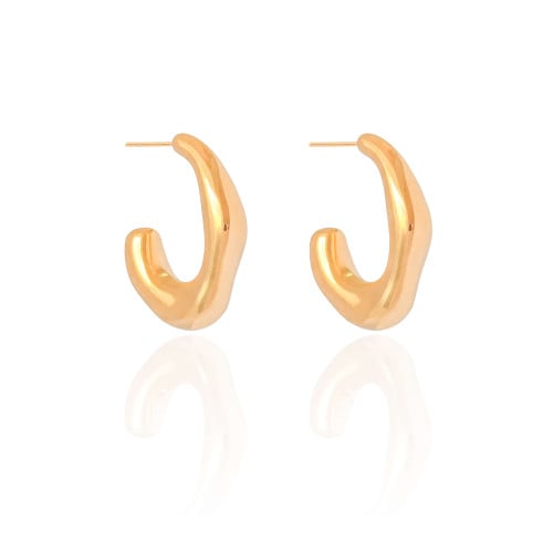 Brinco Argola ABS Orgânica Lisa 3.2 cm Banhado a Ouro 18K