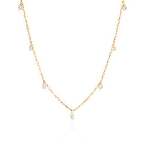 Choker Elos Gotas Cristais Banhado a Ouro 18K