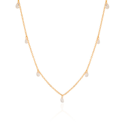 Choker Elos Gotas Cristais Banhado a Ouro 18K