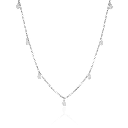 Choker Elos Gotas Cristais Ródio Branco