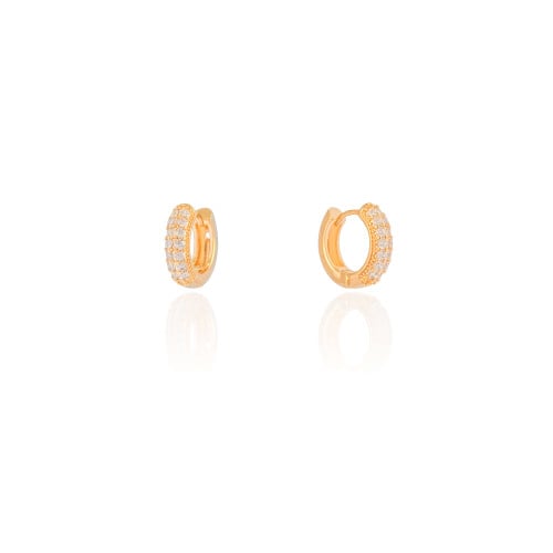 Brinco Argola Click Cravejada Cristal 1.3 cm Banhado a Ouro 18K