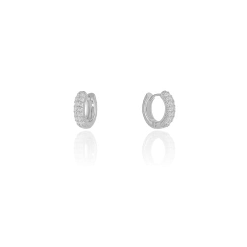 Brinco Argola Click Cravejada Cristal 1.3 cm Ródio Branco