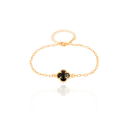 Pulseira Elos Trevo Preto Banhado a Ouro 18K