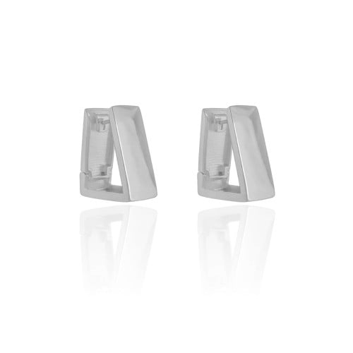Brinco Argola Click Triangular Reta Lisa 2.4 cm Ródio Branco