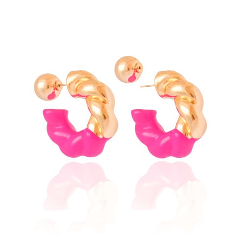Brinco Argola Torcida Pink Bola Lisa 3.4 cm Banho Dourado