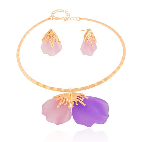 Conjunto Pétalas Lilás Banho Dourado
