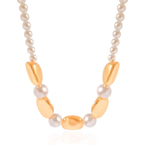 Gargantilha Orgânicos e Pérolas Banhado a Ouro 18K - 40 cm