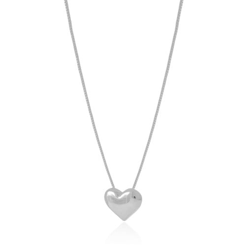 Gargantilha Veneziana Coração Liso Ródio Branco - 45 cm