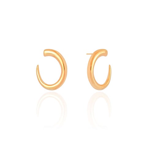 Brinco Oval Liso Vazado 2.4 cm Banhado a Ouro 18K