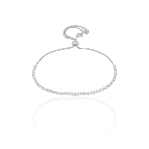 Pulseira Riviera Cristal 2 mm Fecho Gravata Ródio Branco