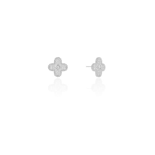 Brinco Flor Cravejada Cristal 1.1 cm Ródio Branco