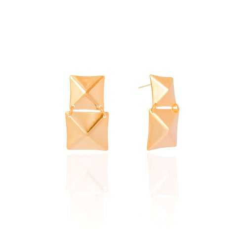Brinco Quadrado Duplo Liso Banhado a Ouro 18K