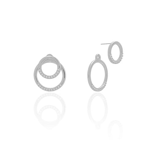 Ear Jacket Argola Dupla Cravejada Cristal Ródio Branco