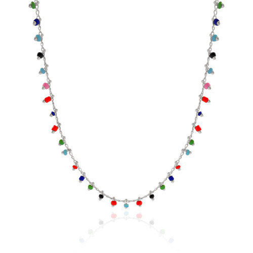 Choker Miçangas Coloridas Ródio Branco