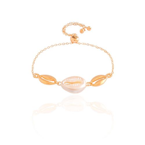 Pulseira Elos Búzios Fecho Gravata Banhado a Ouro 18K