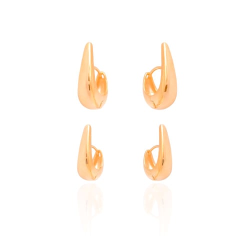Brinco Duplo Argolas Click Gota Lisa Banhado a Ouro 18K