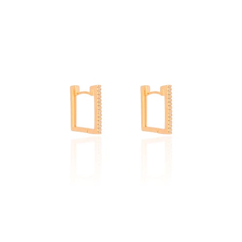 Brinco Argola Click Retangular Cravejado Cristal 1.8 cm Banhado a Ouro 18K