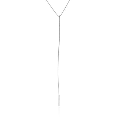 Gargantilha Gravata Palitos Texturizados Ródio Branco - 45 cm