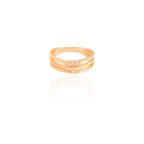 Anel Filetes Cravejado Cristal Tamanho 17 Banhado a Ouro 18K