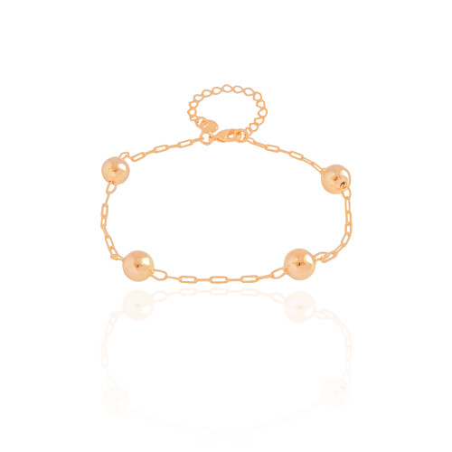 Pulseira Elos Ovais Bolas Lisas 8 mm Banhado a Ouro 18K