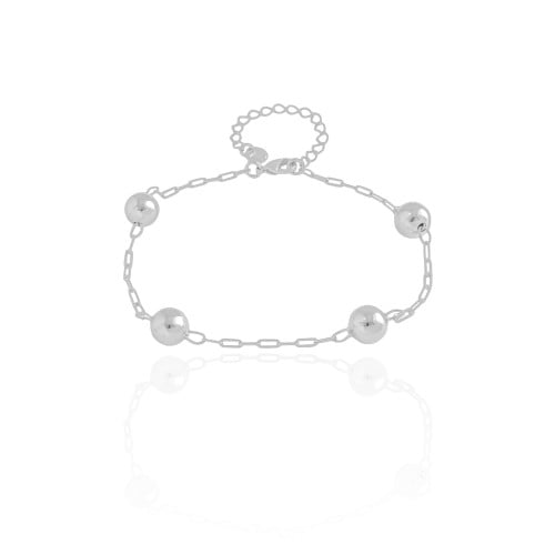 Pulseira Elos Ovais Bolas Lisas 8 mm Ródio Branco